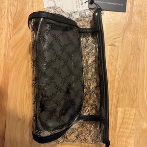 French Connection Esme Croco Double Cosmetic Pouch Black NWT